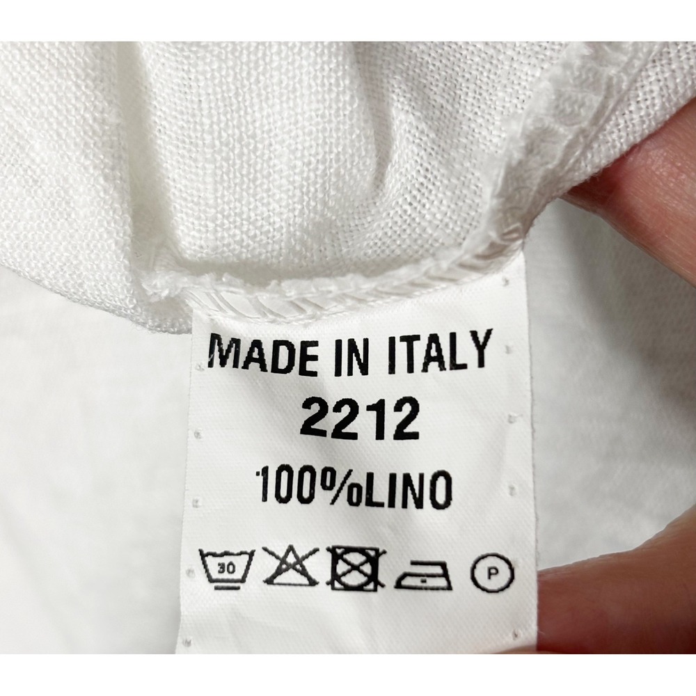 Made in Italy White Linen Oversized Henley Tunic Tent Dress Short Sleeve OS - Picture 7 of 9